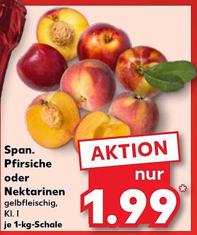 Span. Pfirsiche oder Nektarinen, gelbfleischig, Kl. I, je 1-kg-Schale
