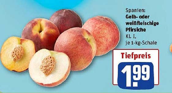 Spanien: Gelb- oder weißfleischige Pfirsiche KL I, je 1-kg-Schale