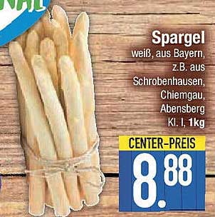 Spargel weiß aus Bayern, z.B. aus Schrobenhausen, Chiemgau, Abensberg, Kl. I, 1kg