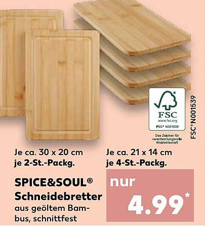 SPICE&Soul® Schneidebretter aus geöltem Bambus, schnittfest