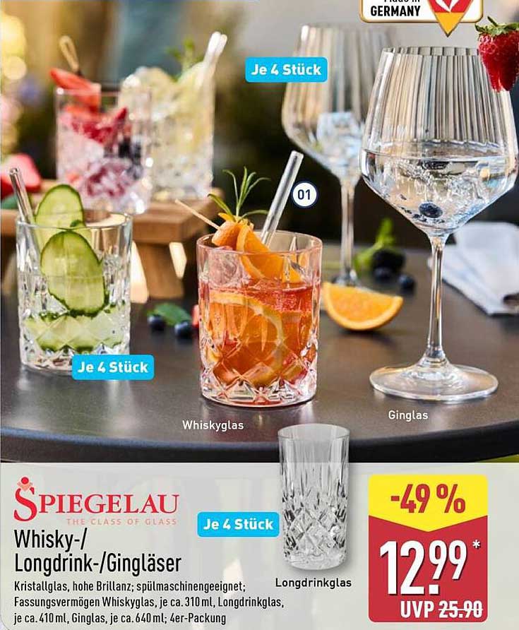 Spiegelau Whisky-/Longdrink-/Gingläser 4er-Pack