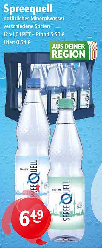 Spreequell natürliches Mineralwasser verschiedene Sorten 12 x 1,0 l PET + Pfand
