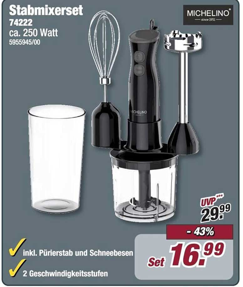 Stabmixer Set inklusive Pürierstab und Schneebesen