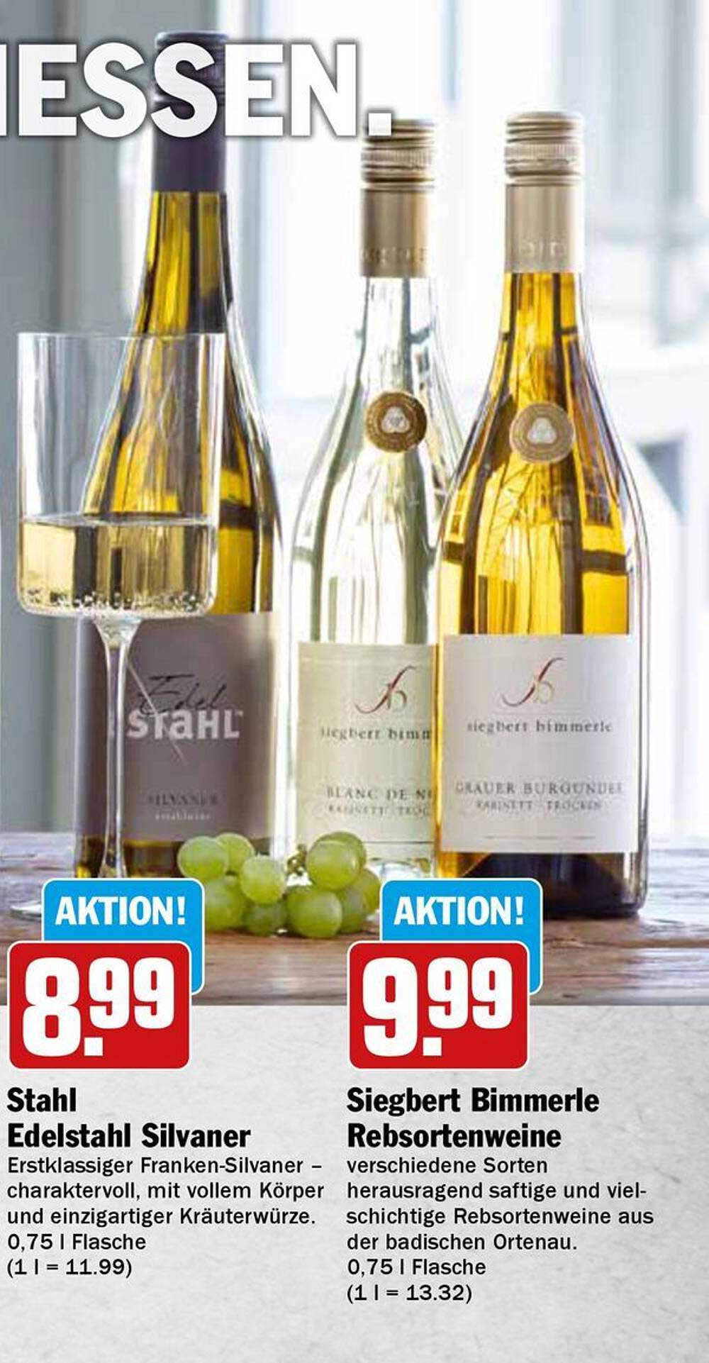 Stahl Edelstahl Silvaner und Siegbert Bimmerle Rebsortenweine