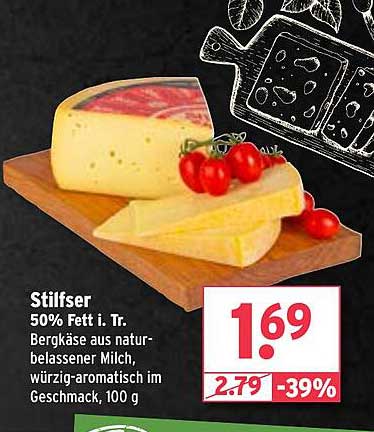 Stilfser 50% Fett i. Tr. Bergkäse aus naturbelassener Milch, würzig-aromatisch im Geschmack, 100 g