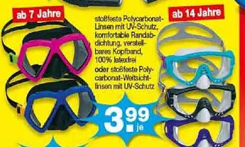 Stoßfeste Polycarbonat-Schnorchelmasken mit UV-Schutz