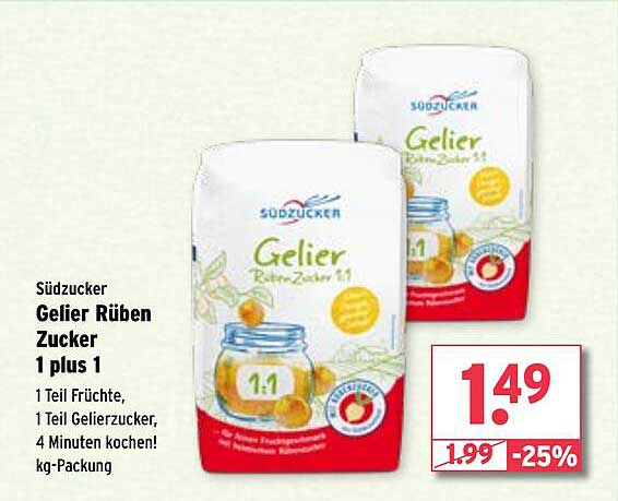 Südzucker Gelier Rüben Zucker 1 plus 1