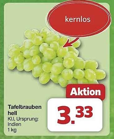 Tafeltrauben hell, 1 kg, kernlos, Aktion