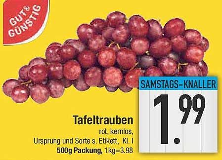 Tafeltrauben rot, kernlos 500g Packung