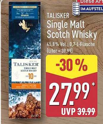 TALISKER Single Malt Scotch Whisky 10 Jahre - 0,7 L Flasche