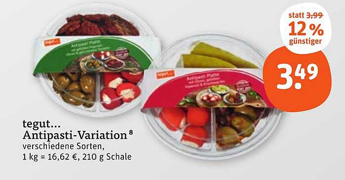 tegut... Antipasti-Variation, verschiedene Sorten, 210 g