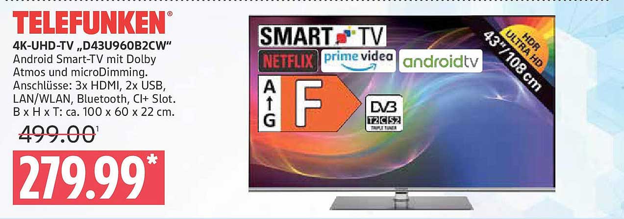 TELEFUNKEN 4K-UHD-TV „D43U960B2CW“