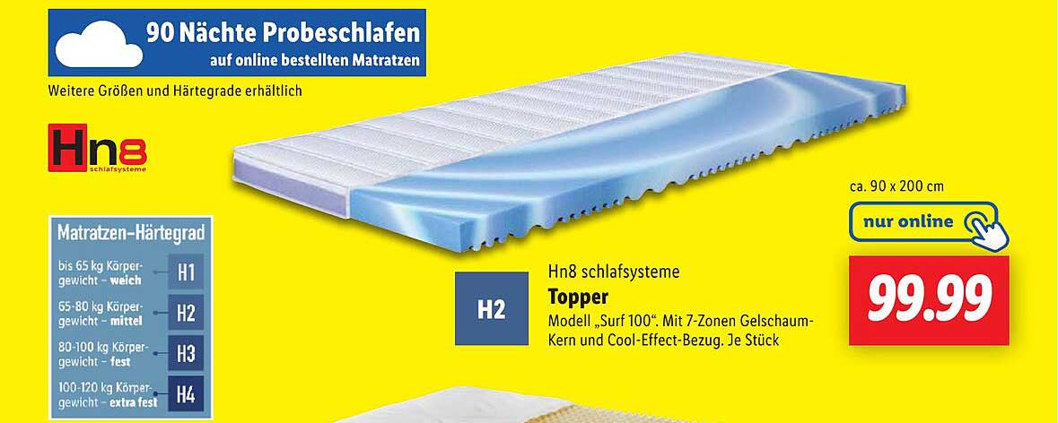 Topper Hn8 Schlafsysteme "Surf 100" - 90 x 200 cm