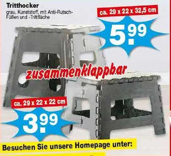 Tritthocker - grau, Kunststoff, mit Anti-Rutsch-Füßen und -Trittfläche
