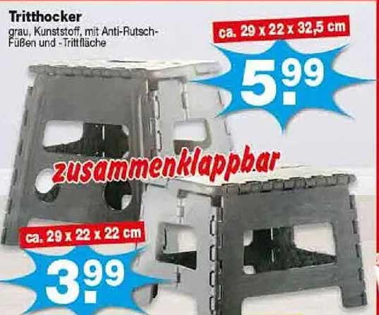 Tritthocker grau, Kunststoff, mit Anti-Rutsch-Füßen und -Trittfläche