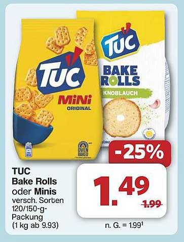 TUC Bake Rolls oder Minis - Verschiedene Sorten 120/150-g-Packung