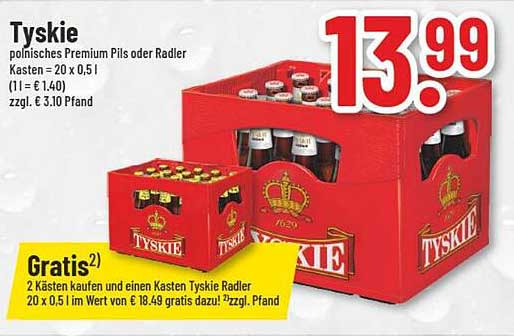 Tyskie Premium Pils oder Radler 20 x 0,5 l