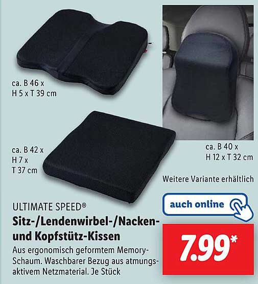 ULTIMATE SPEED® Sitz-/Lendenwirbel-/Nacken- und Kopfstütz-Kissen