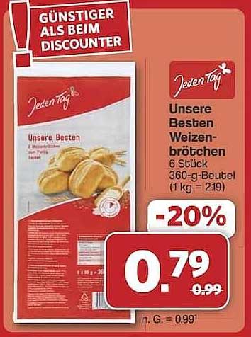 Unsere Besten Weizenbrötchen - 6 Stück im 360-g-Beutel