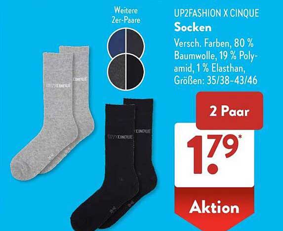 UP2FASHION X CINQUE Socken – 2 Paar für nur 1,79 €
