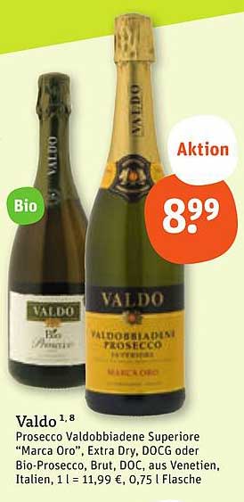 Valdo Prosecco Valdobbiadene Superiore 'Marca Oro', Extra Dry, Bio-Prosecco
