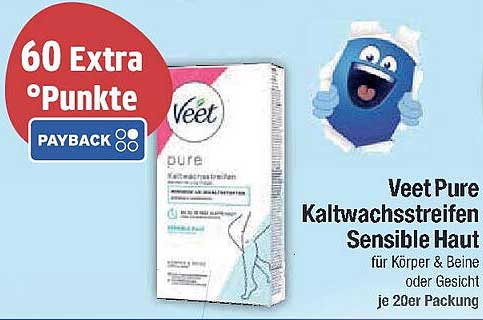 Veet Pure Kaltwachsstreifen Sensible Haut für Körper & Beine oder Gesicht je 20er Packung