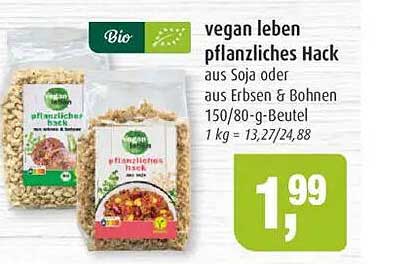 vegan leben pflanzliches Hack aus Soja oder aus Erbsen & Bohnen 150/80g-Beutel