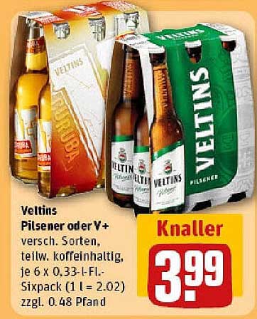 Veltins Pilsener oder V+ – verschiedene Sorten, je 6 x 0,33-l-Fl.-Sixpack