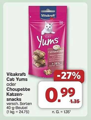 Vitakraft Cat Yums oder Choupette Katzensnacks 40-g-Beutel