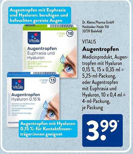 Vitalis Augentropfen mit Euphrasia und Hyaluron