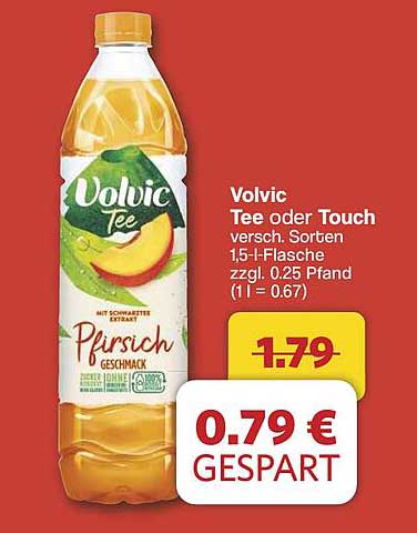 Volvic Tee oder Touch Pfirsich 1,5-Liter-Flasche
