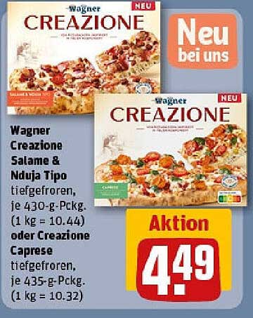 Wagner Creaziono Salame & Nduja Tipo oder Creaziono Caprese Tiefkühlpizza