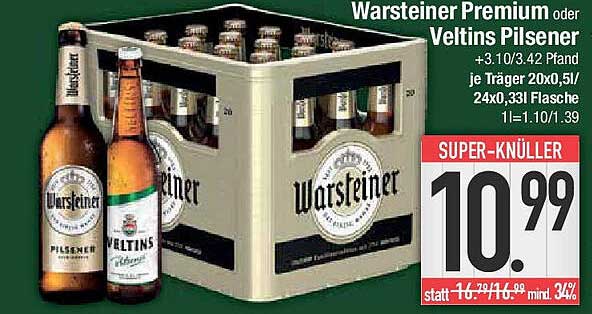 Warsteiner Premium oder Veltins Pilsener - 24 Flaschen zum Vorteilspreis