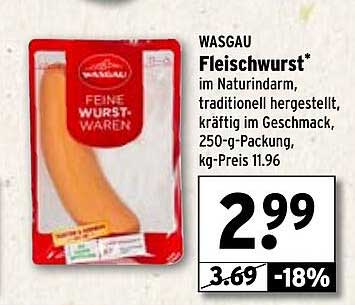 WASGAU Fleischwurst 250-g-Packung - jetzt nur 2,99 €