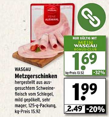 WASGAU Metzgerschinken 125 g Packung