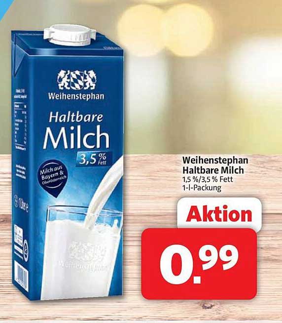 Weihenstephan Haltbare Milch 1,5 % / 3,5 % Fett 1-l-Packung