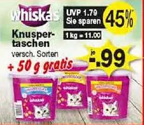 Whiskas Knuspertaschen - verschiedene Sorten + 50 g gratis