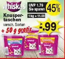 Whiskas Knuspertaschen - verschiedenen Sorten + 50 g gratis
