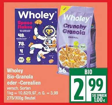 Wholey Bio-Granola oder -Cerealien, verschiedene Sorten