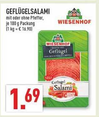 Wiesenhof Geflügelsalami mit oder ohne Pfeffer, je 100 g Packung