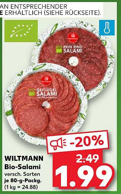 WILTMAHN Bio-Salami 80g Packung - jetzt nur 1,99 €!