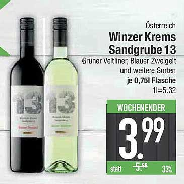 Winzer Krems Sandgrube 13 – Grüner Veltliner, Blauer Zweigelt und weitere Sorten je 0,75l Flasche