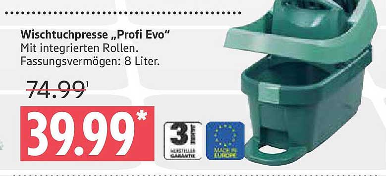 Wischtuchpresse „Profi Evo“ mit integrierten Rollen - 8 Liter