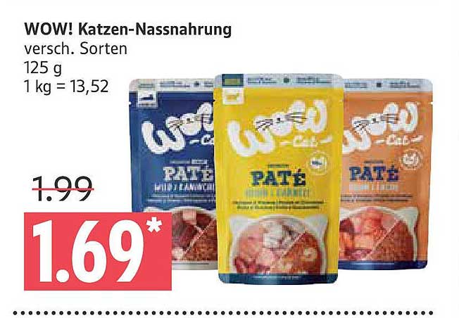 WOW! Katzen-Nassnahrungen in versch. Sorten, 125 g für nur 1,69 €
