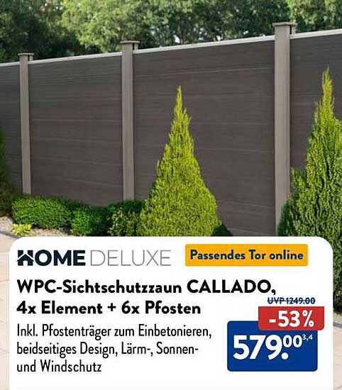WPC-Sichtschutzzaun CALLADO, 4x Element + 6x Pfosten