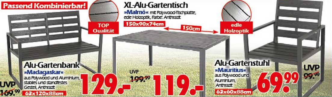 XL-Alu-Gartentisch »Malmö« mit Polywood-Tischplatte, edle Holzoptik, Farbe: Anthrazit