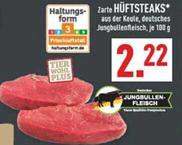 Zarte HÜFTSTEAKS* aus der Keule, deutsches Jungbullenfleisch, je 100 g