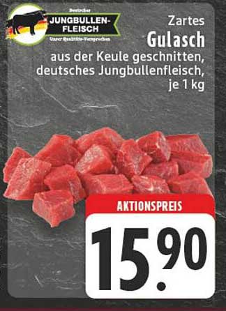 Zartes Gulasch aus der Keule, deutsches Jungbullenfleisch, je 1 kg