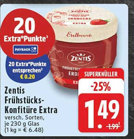 Zentis Frühstücks-Konfitüre Extra Erdbeere 230g