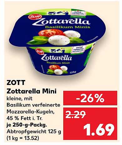 Zottarella Mini Basilikum, 250 g